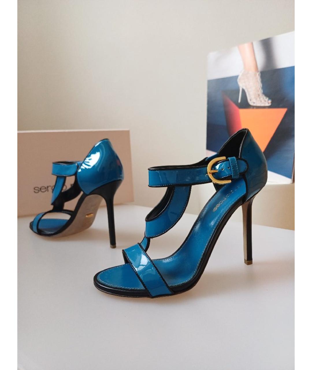 SERGIO ROSSI Синие кожаные босоножки, фото 3
