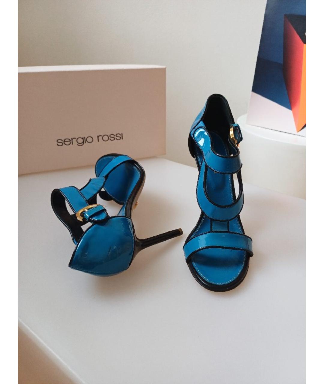 SERGIO ROSSI Синие кожаные босоножки, фото 5