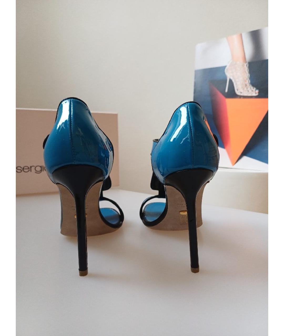 SERGIO ROSSI Синие кожаные босоножки, фото 8