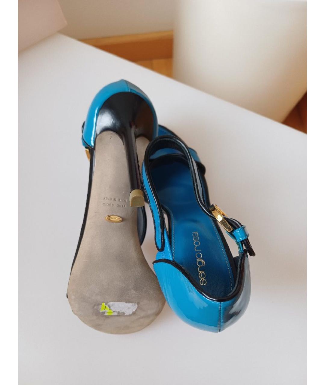 SERGIO ROSSI Синие кожаные босоножки, фото 9