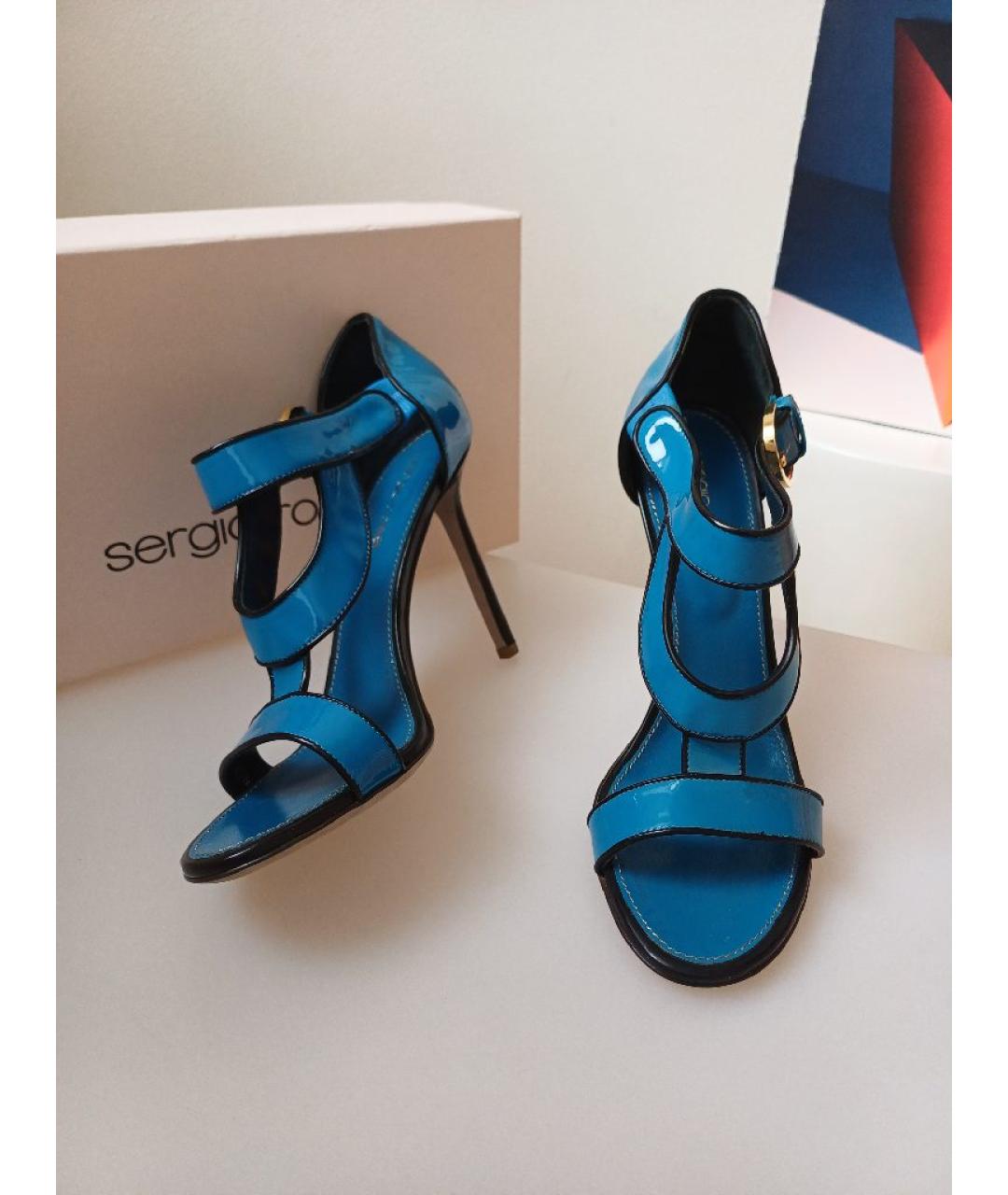 SERGIO ROSSI Синие кожаные босоножки, фото 6