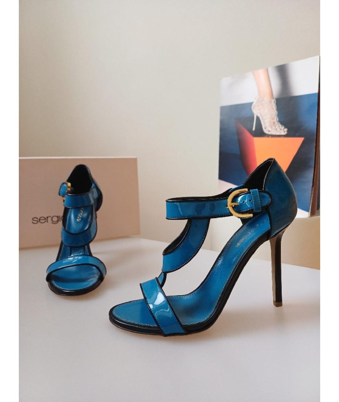 SERGIO ROSSI Синие кожаные босоножки, фото 4