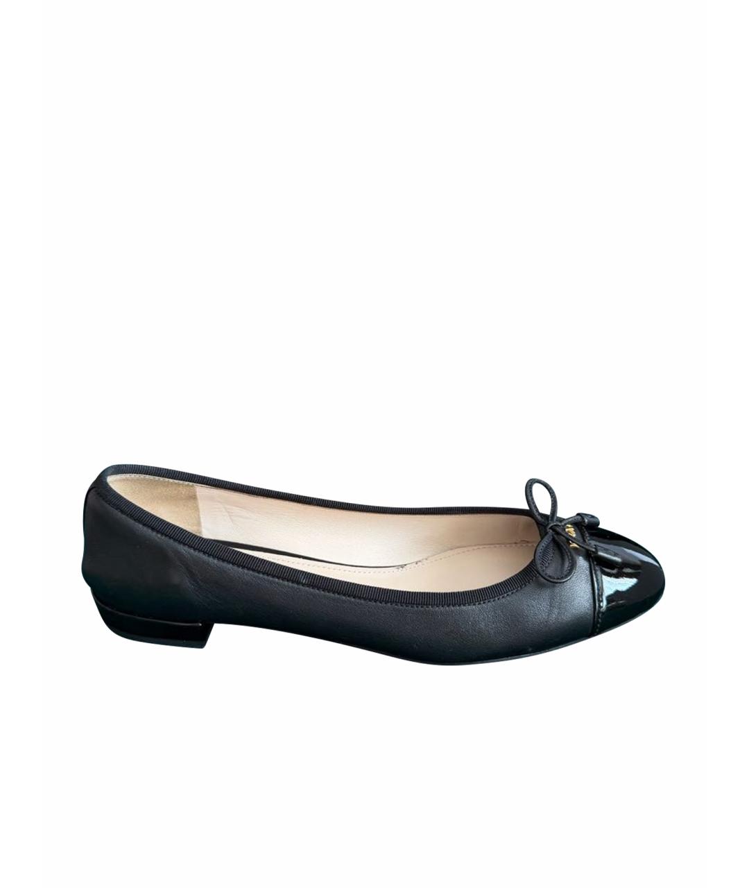 PRADA Черные кожаные балетки, фото 1