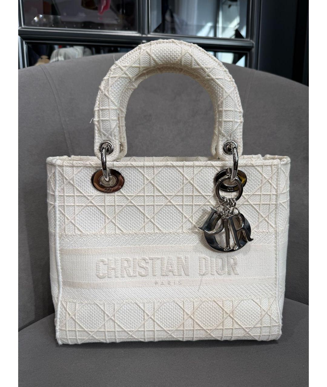 CHRISTIAN DIOR Белая тканевая сумка с короткими ручками, фото 8