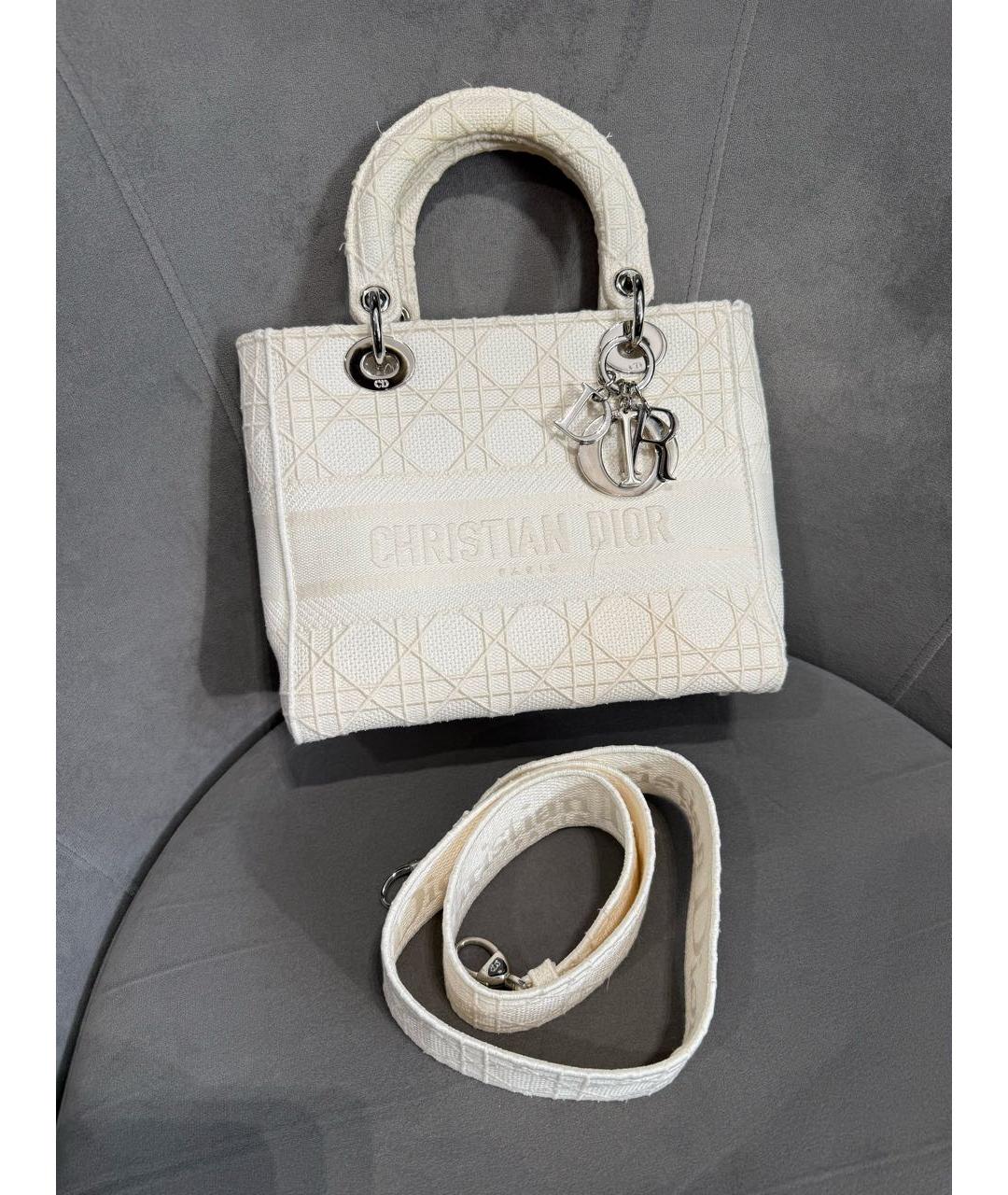 CHRISTIAN DIOR Белая тканевая сумка с короткими ручками, фото 7