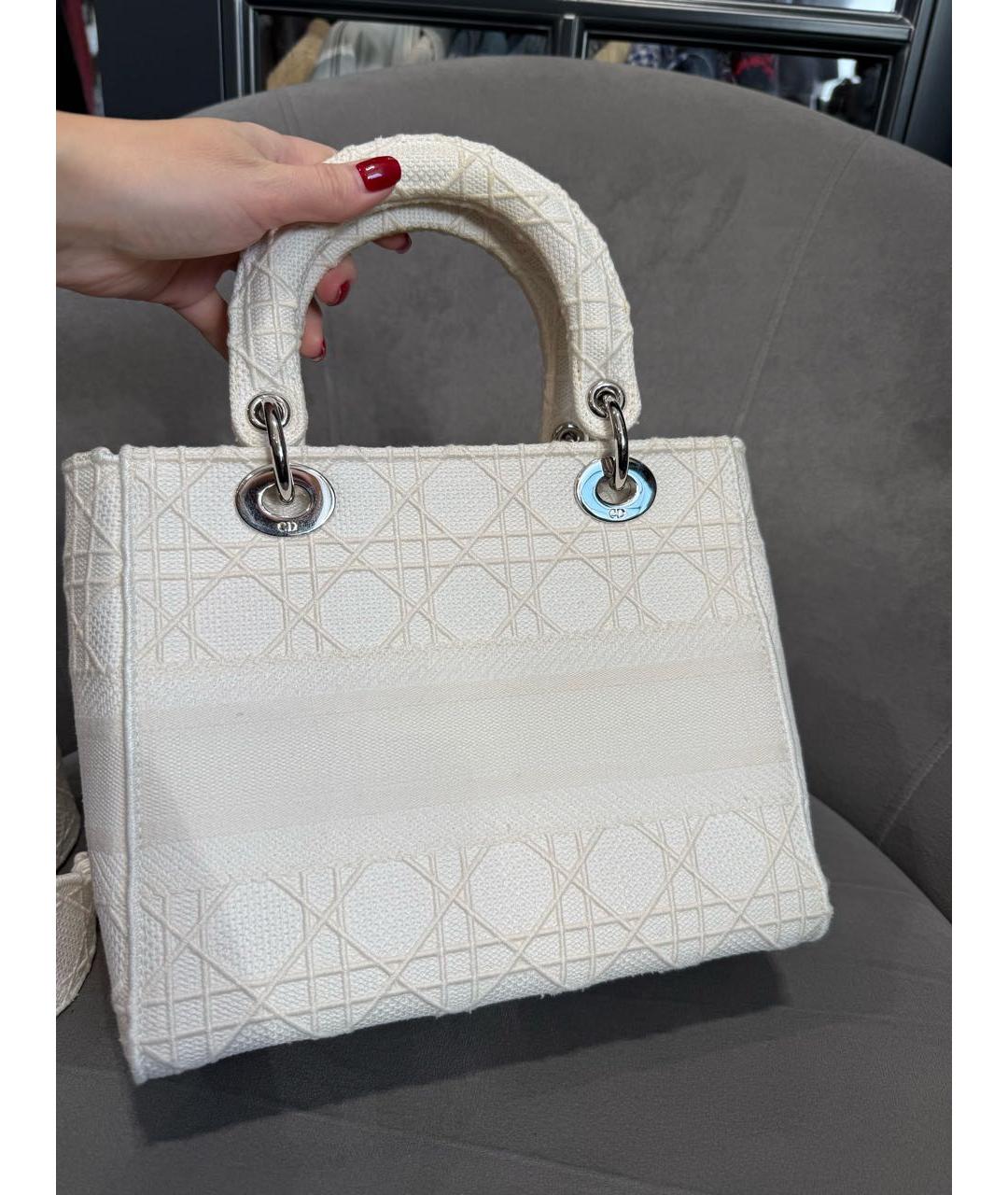 CHRISTIAN DIOR Белая тканевая сумка с короткими ручками, фото 4