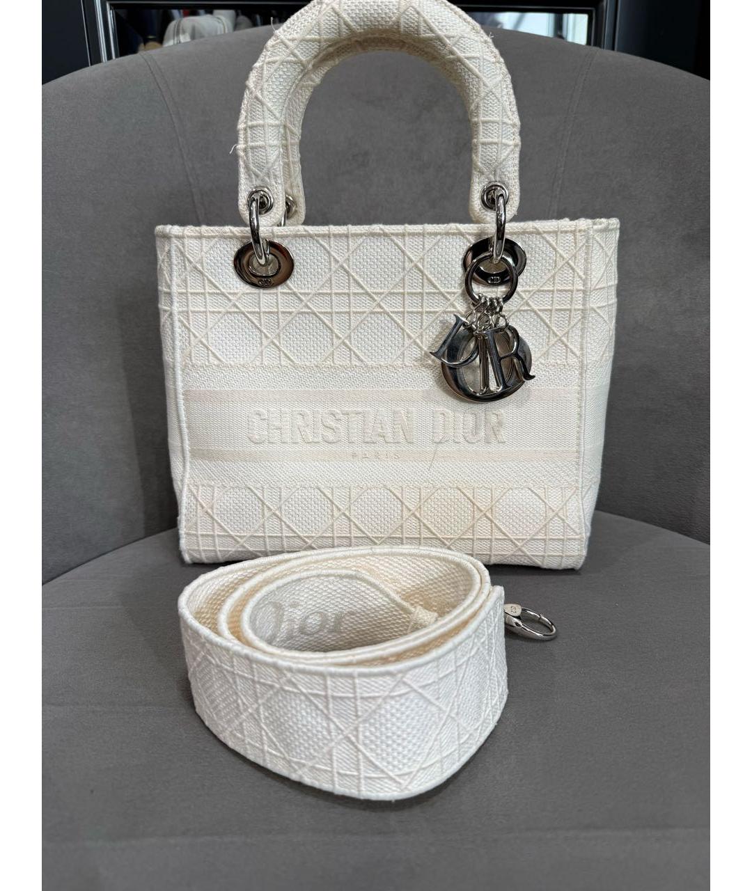 CHRISTIAN DIOR Белая тканевая сумка с короткими ручками, фото 2