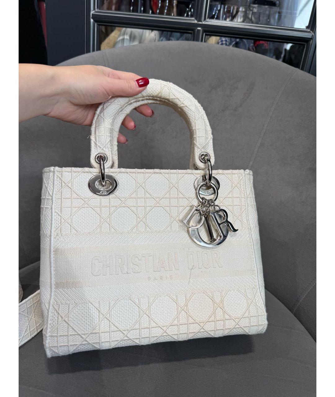 CHRISTIAN DIOR Белая тканевая сумка с короткими ручками, фото 3