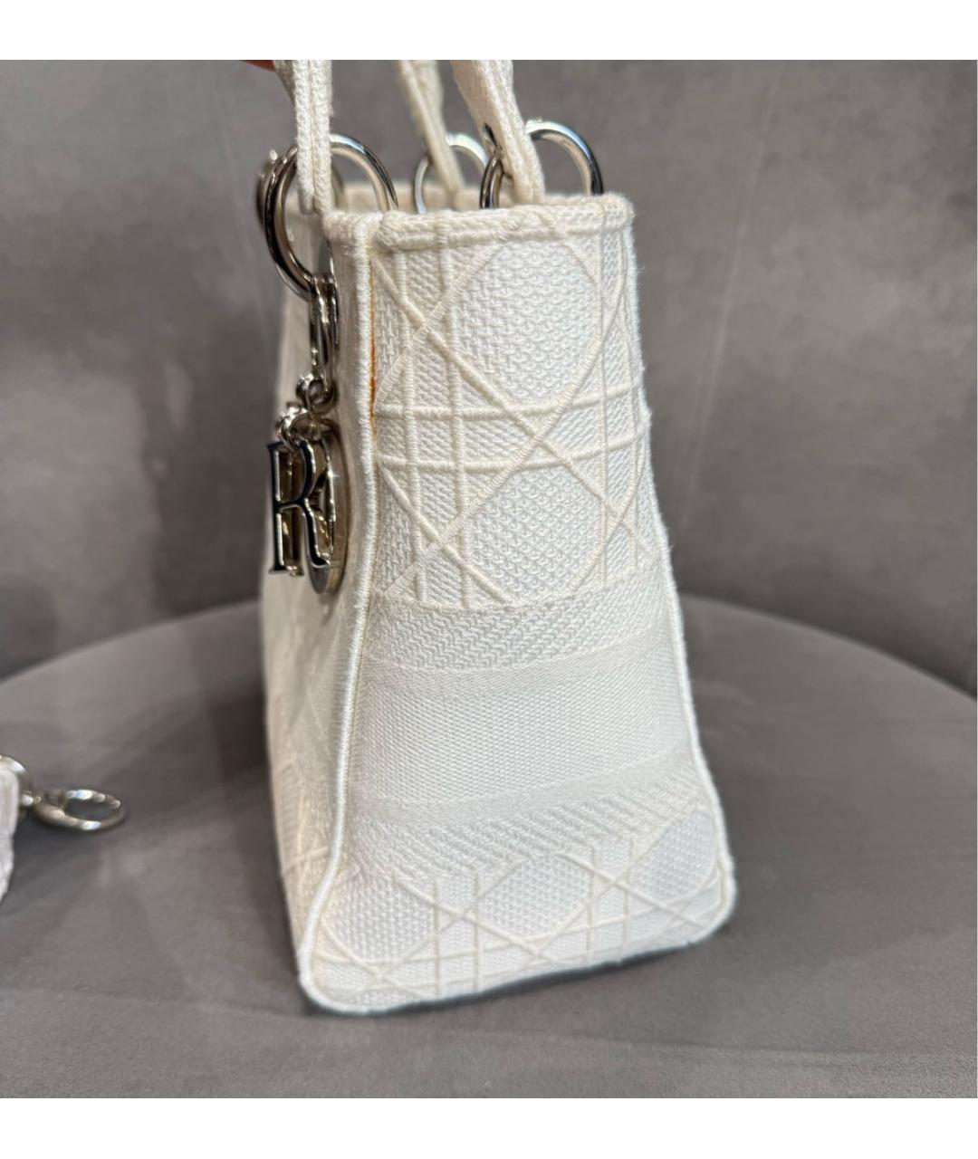 CHRISTIAN DIOR Белая тканевая сумка с короткими ручками, фото 5