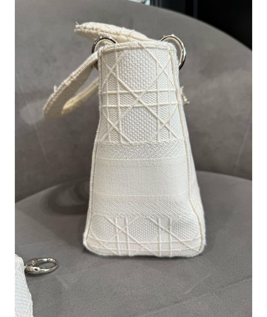 CHRISTIAN DIOR Белая тканевая сумка с короткими ручками, фото 6