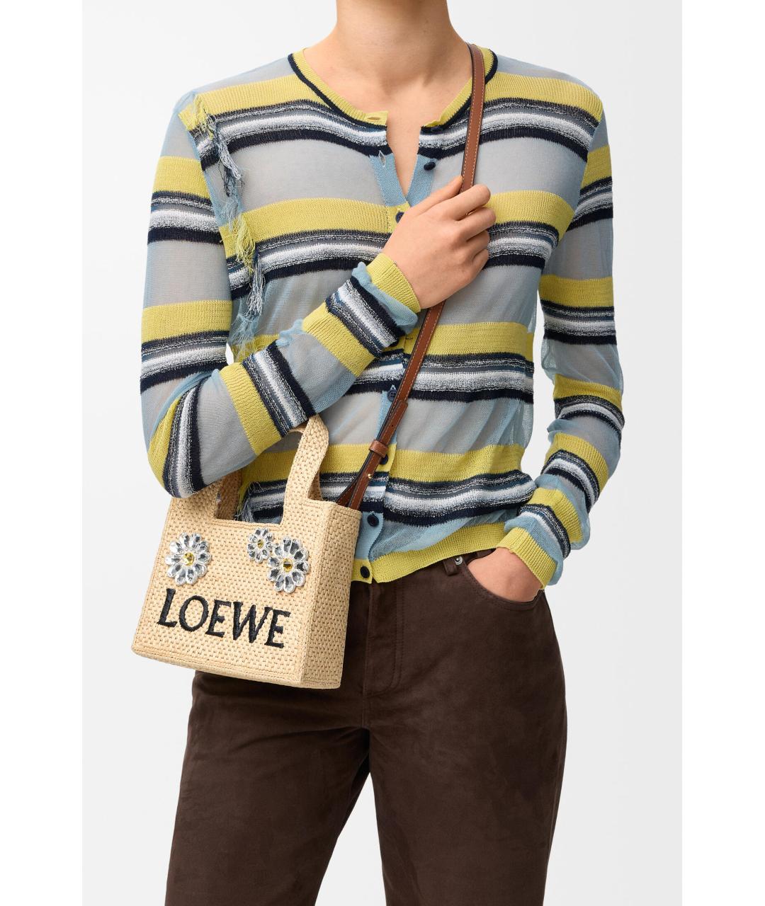 LOEWE Бежевая пелетеная сумка с короткими ручками, фото 3