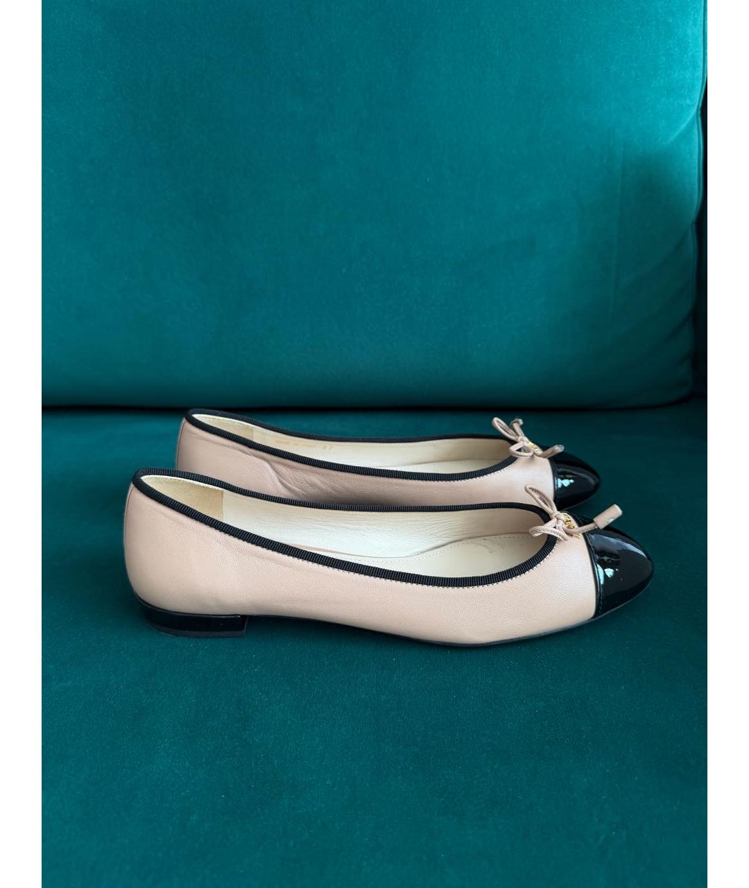 PRADA Бежевые кожаные балетки, фото 7