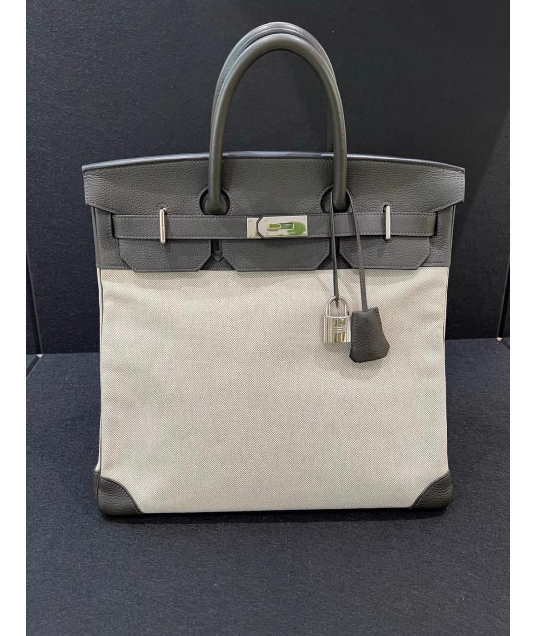 HERMES Бежевая тканевая сумка с короткими ручками, фото 6