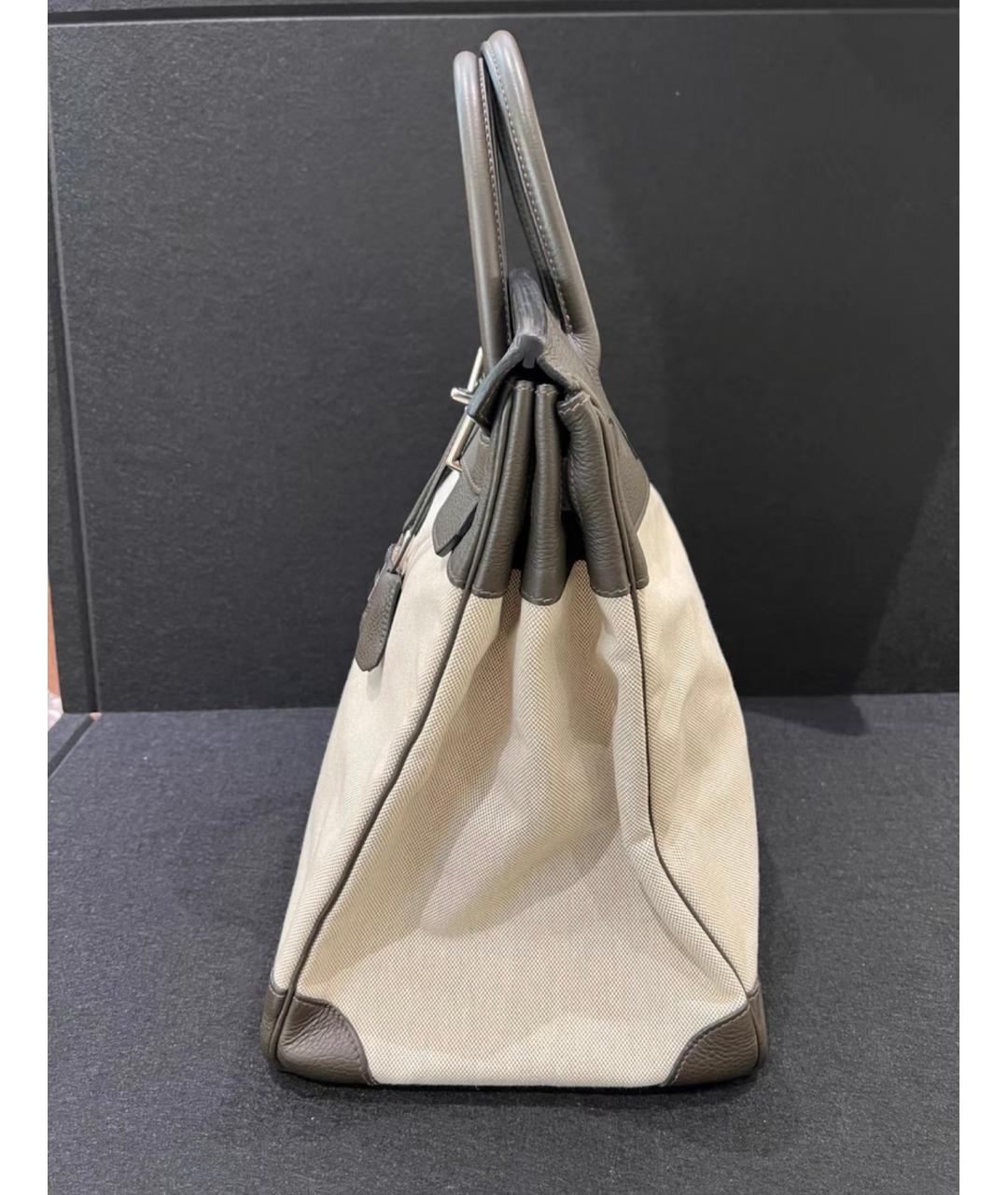 HERMES Бежевая тканевая сумка с короткими ручками, фото 3