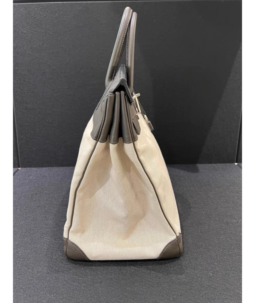 HERMES Бежевая тканевая сумка с короткими ручками, фото 4