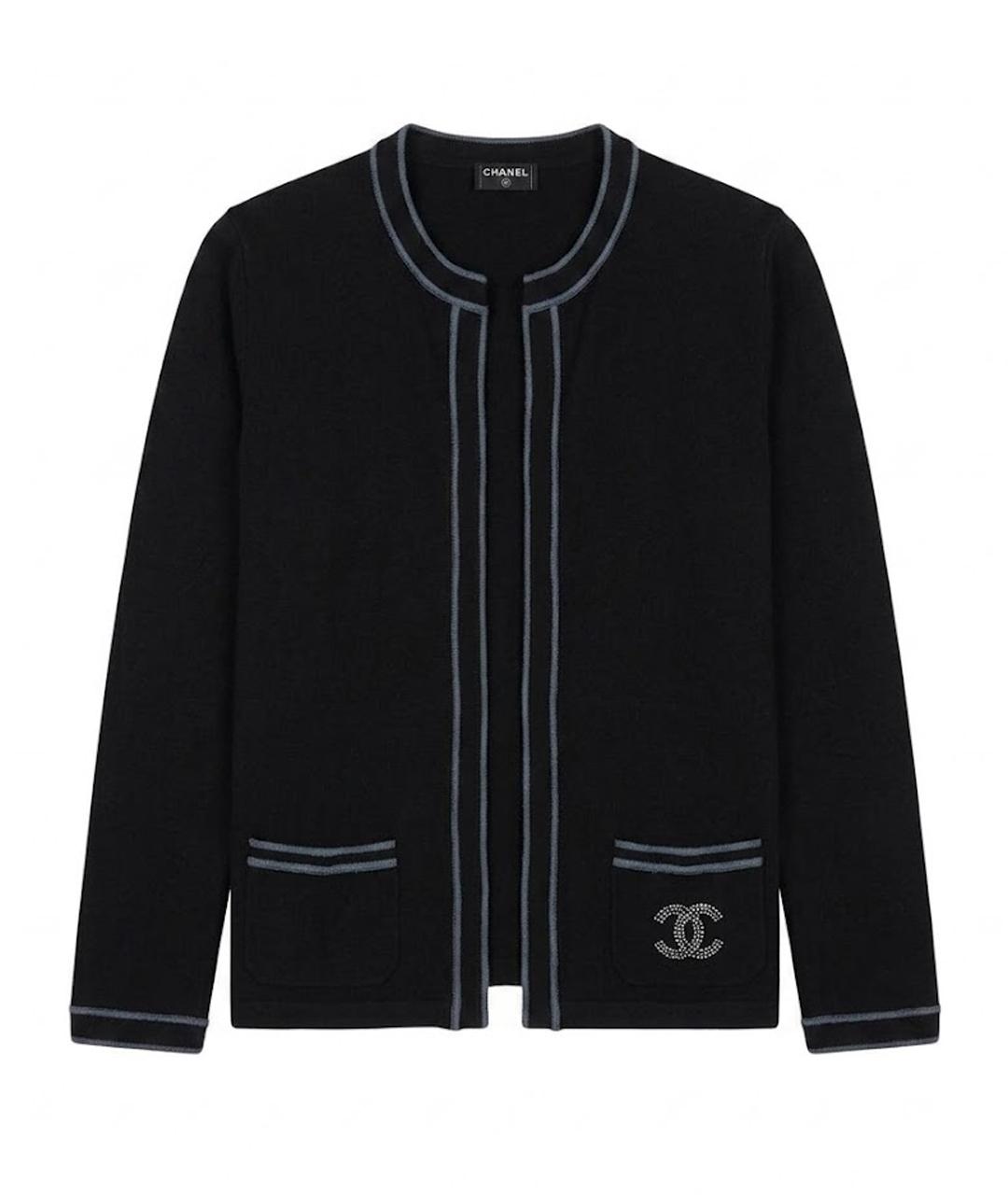 CHANEL Черный шерстяной кардиган, фото 1