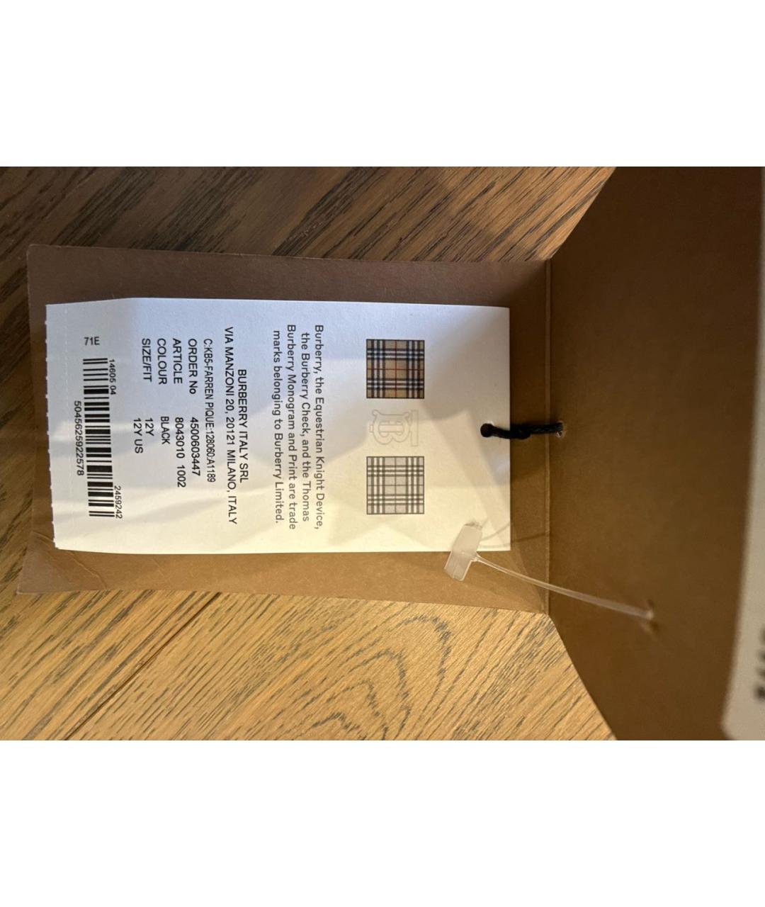 BURBERRY Черная хлопковая детская футболка, фото 5