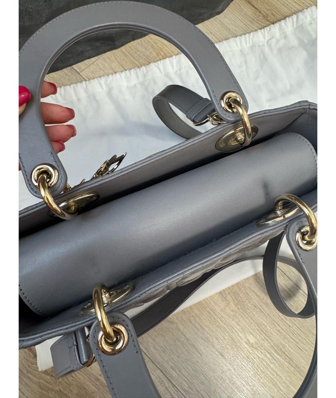 CHRISTIAN DIOR Серая кожаная сумка с короткими ручками, фото 7