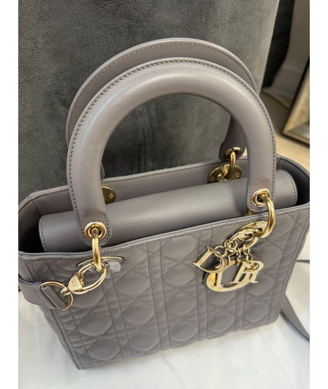 CHRISTIAN DIOR Серая кожаная сумка с короткими ручками, фото 4