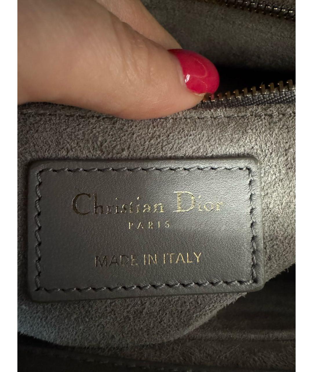 CHRISTIAN DIOR Серая кожаная сумка с короткими ручками, фото 8