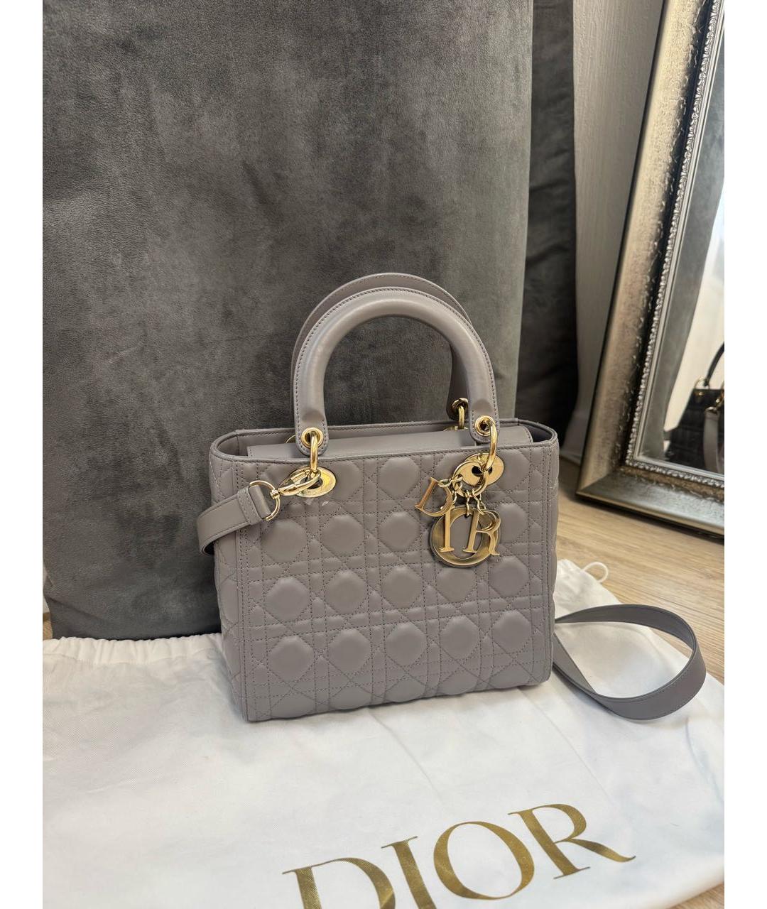 CHRISTIAN DIOR Серая кожаная сумка с короткими ручками, фото 2