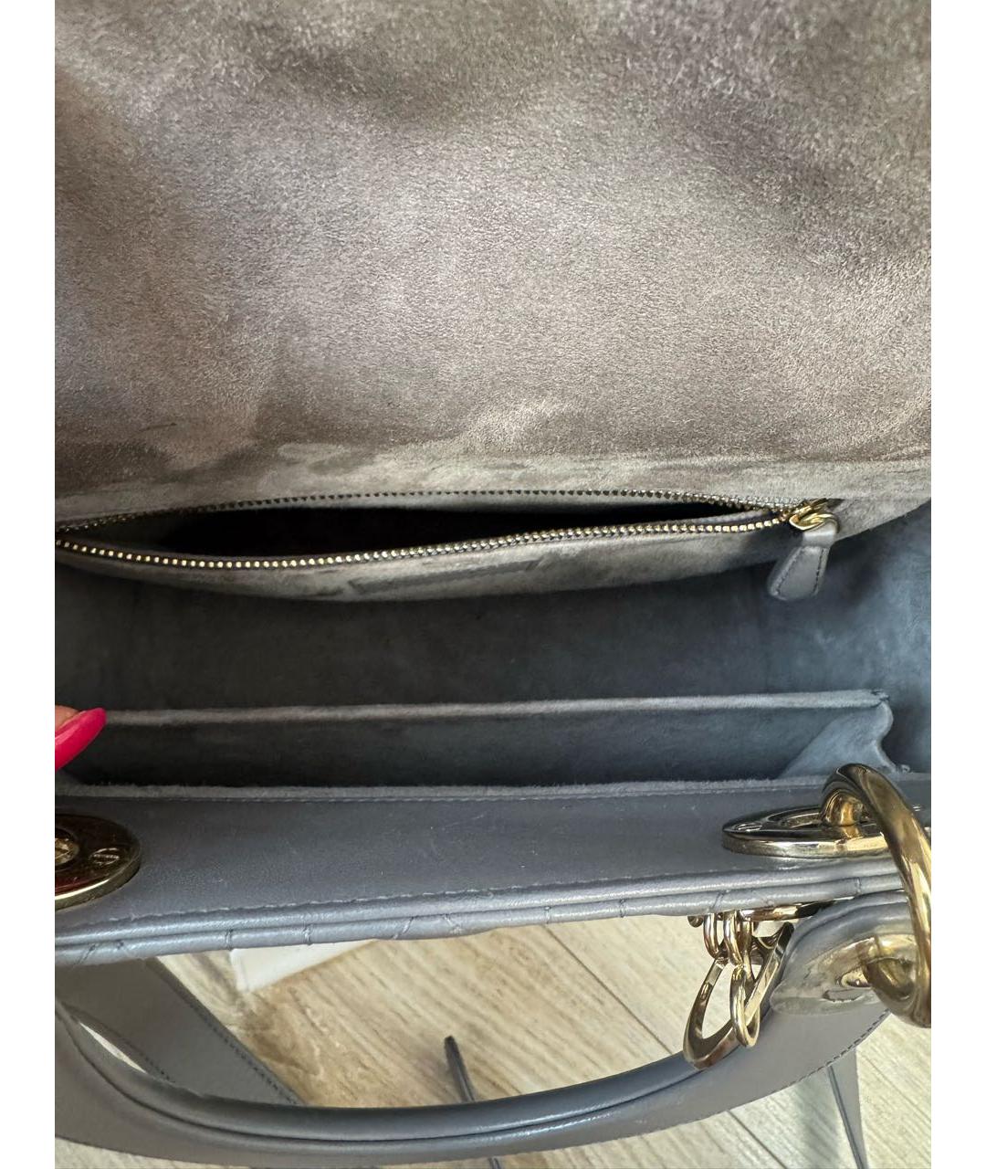 CHRISTIAN DIOR Серая кожаная сумка с короткими ручками, фото 6