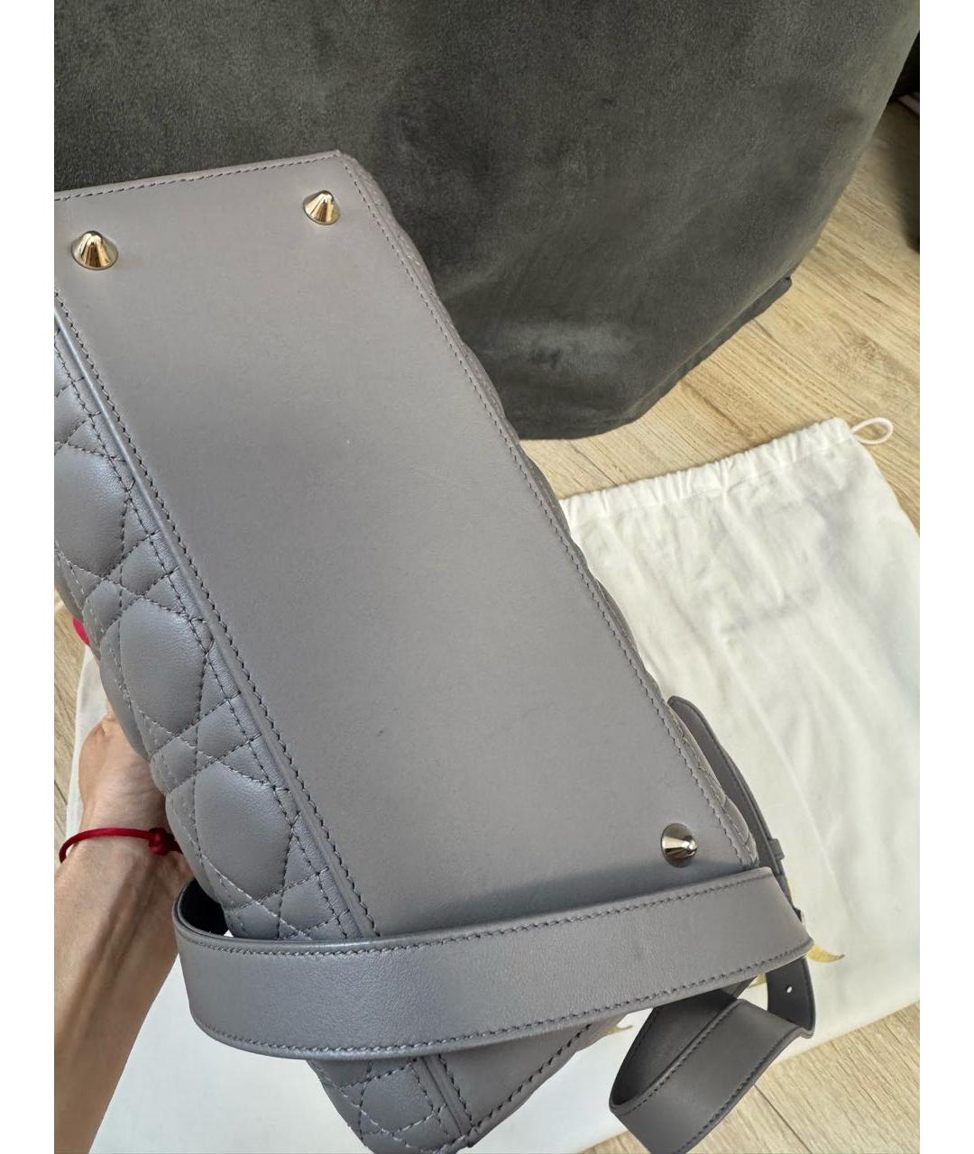 CHRISTIAN DIOR Серая кожаная сумка с короткими ручками, фото 5