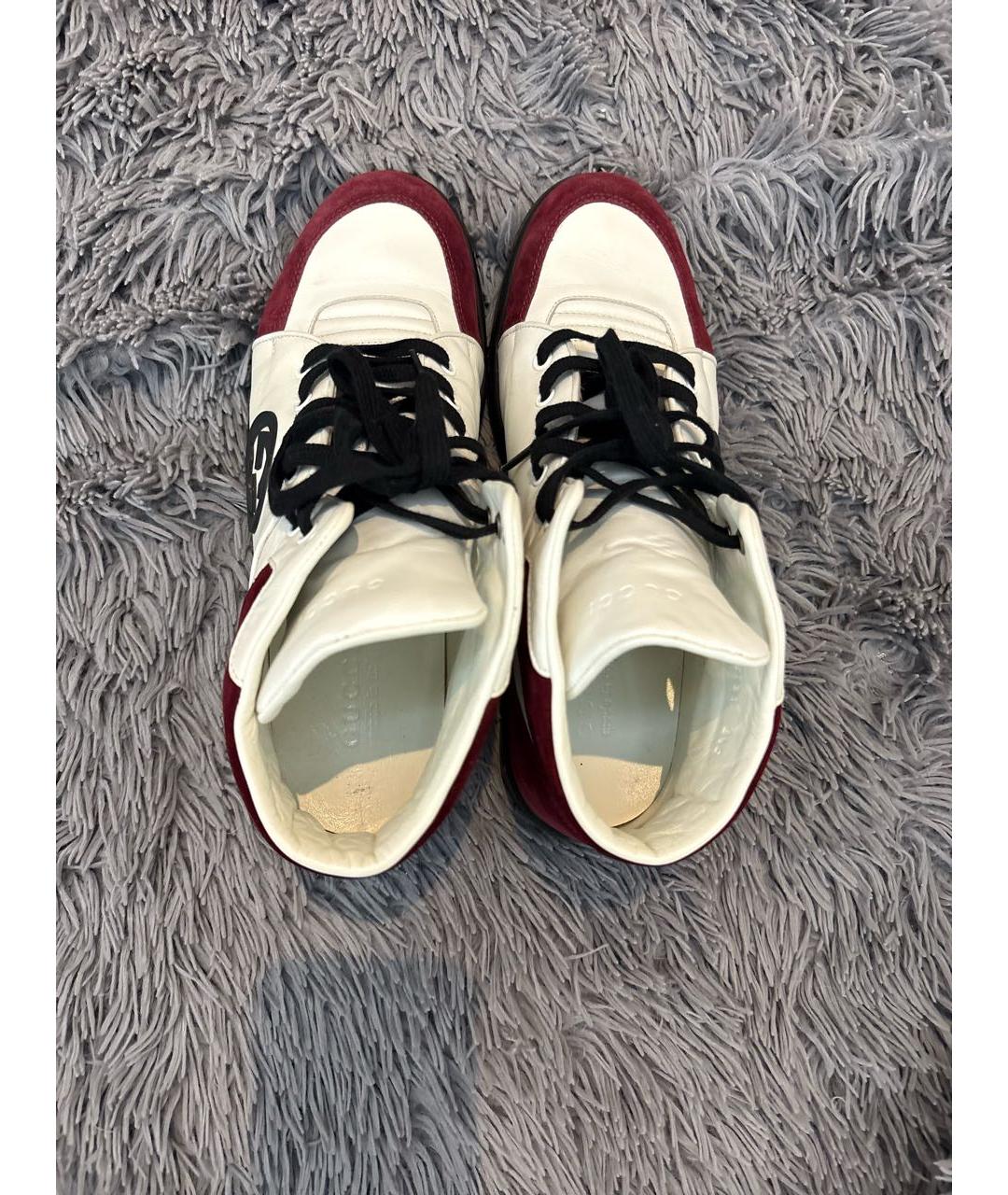 GUCCI Бордовые кожаные высокие кроссовки / кеды, фото 3