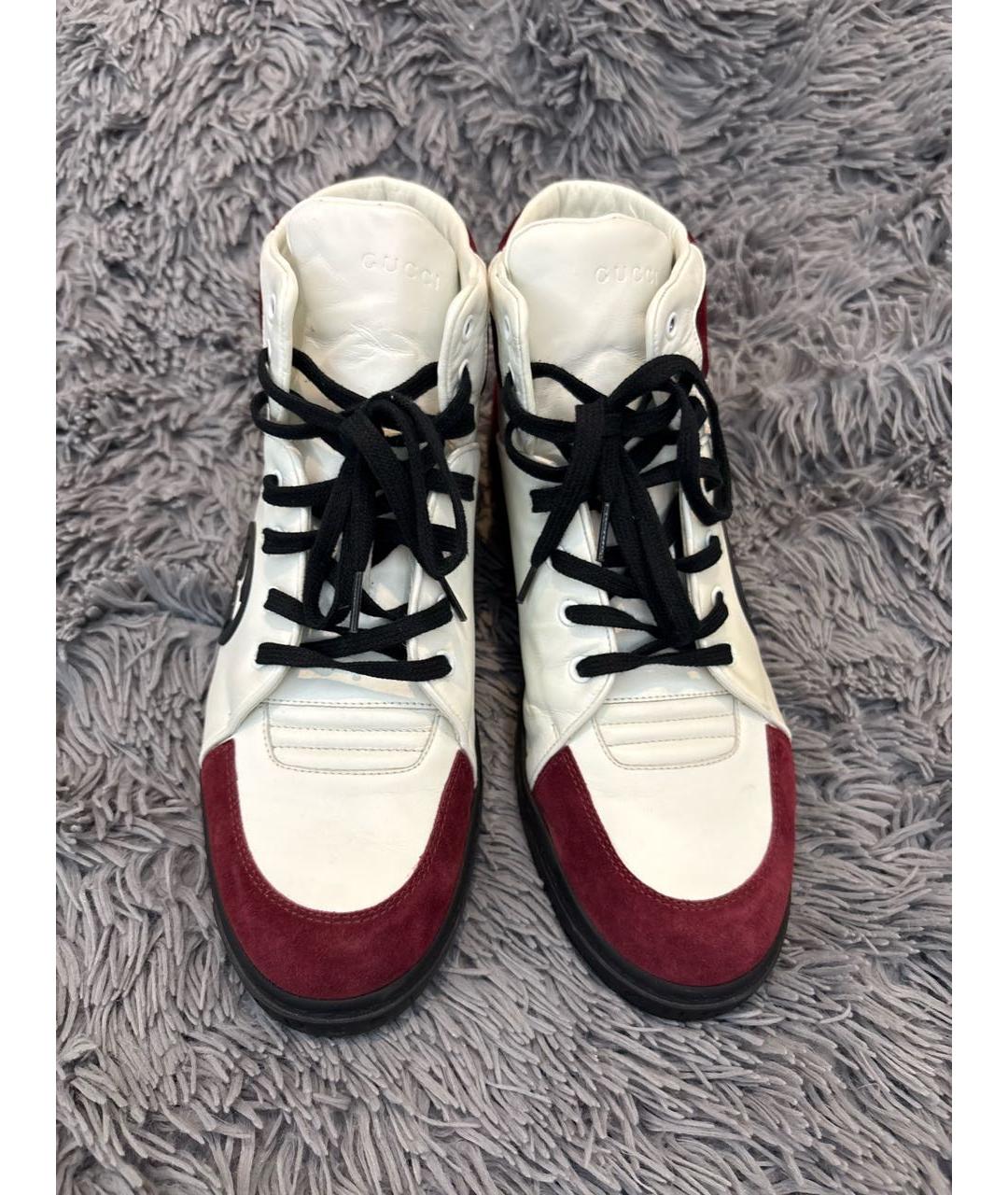 GUCCI Бордовые кожаные высокие кроссовки / кеды, фото 2
