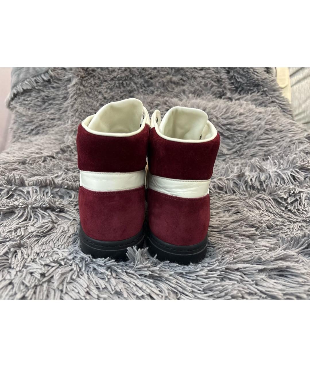 GUCCI Бордовые кожаные высокие кроссовки / кеды, фото 4