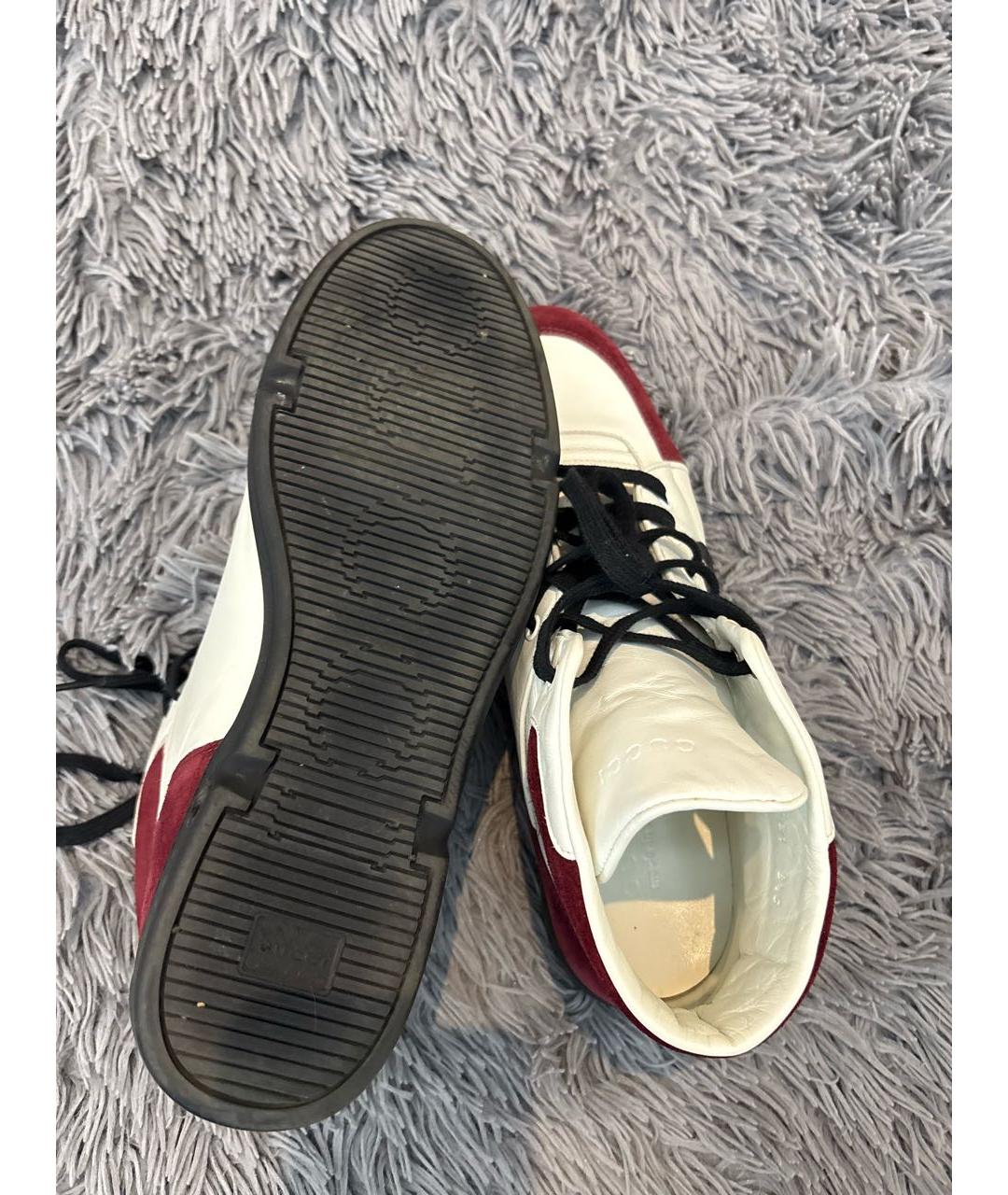 GUCCI Бордовые кожаные высокие кроссовки / кеды, фото 5