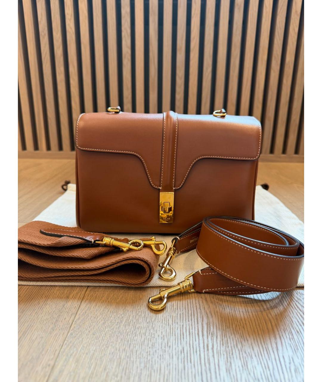 CELINE Бежевая кожаная сумка через плечо, фото 9