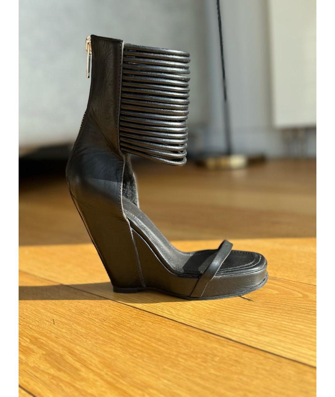 RICK OWENS Черные кожаные босоножки, фото 9