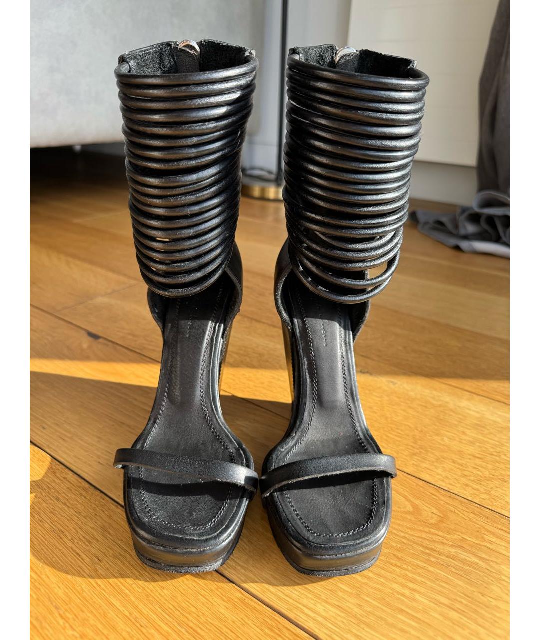 RICK OWENS Черные кожаные босоножки, фото 2