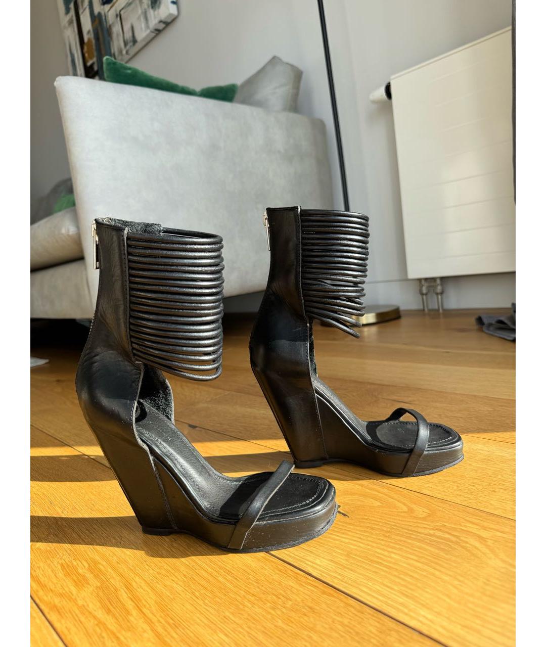 RICK OWENS Черные кожаные босоножки, фото 5