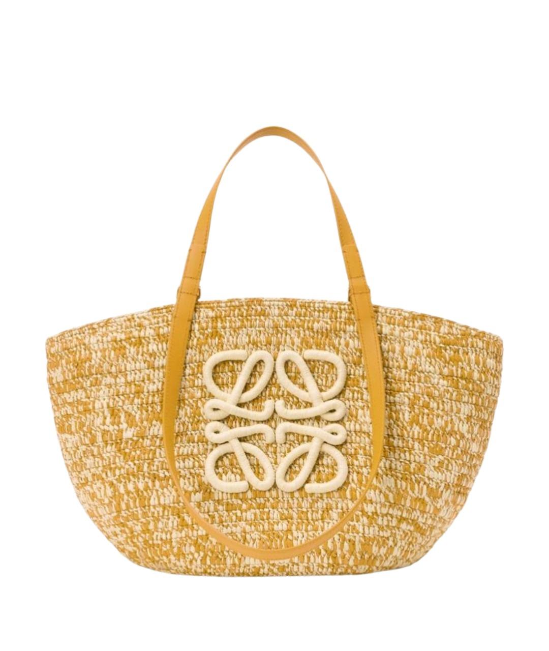 LOEWE Желтая пелетеная сумка тоут, фото 1