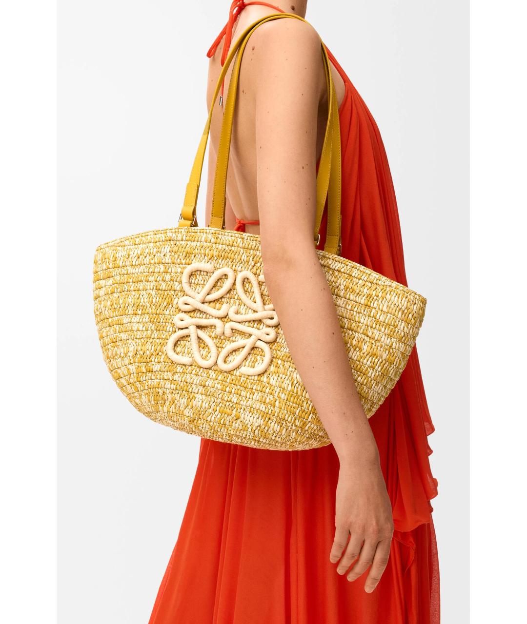 LOEWE Желтая пелетеная сумка тоут, фото 2