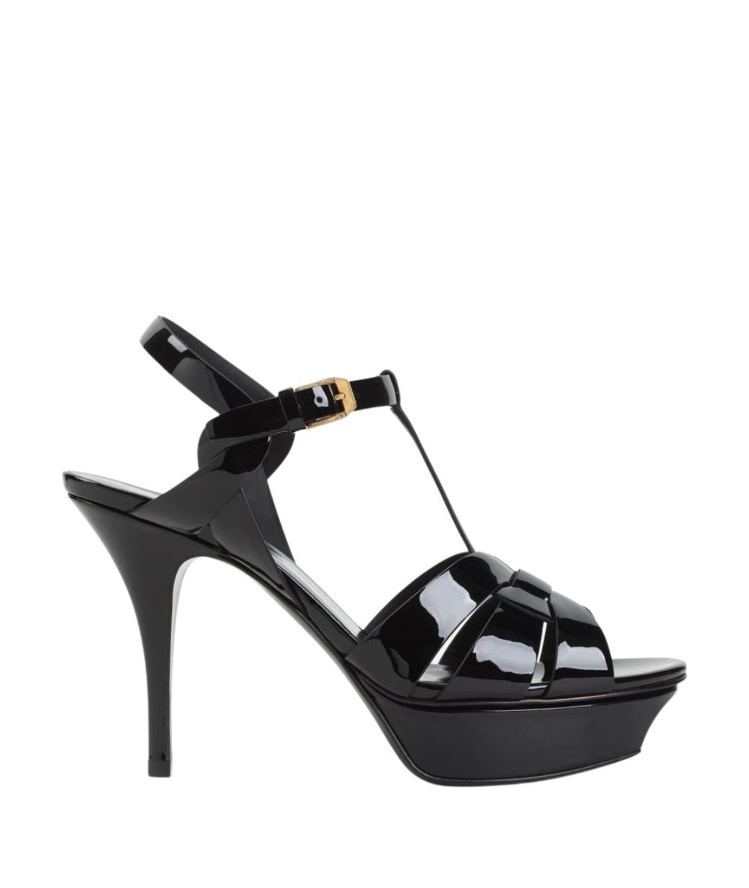 SAINT LAURENT Черные босоножки из лакированной кожи, фото 1