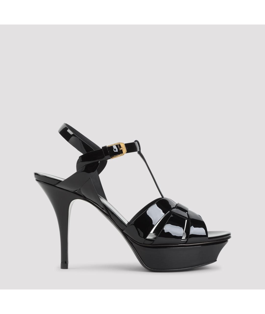 SAINT LAURENT Черные босоножки из лакированной кожи, фото 2