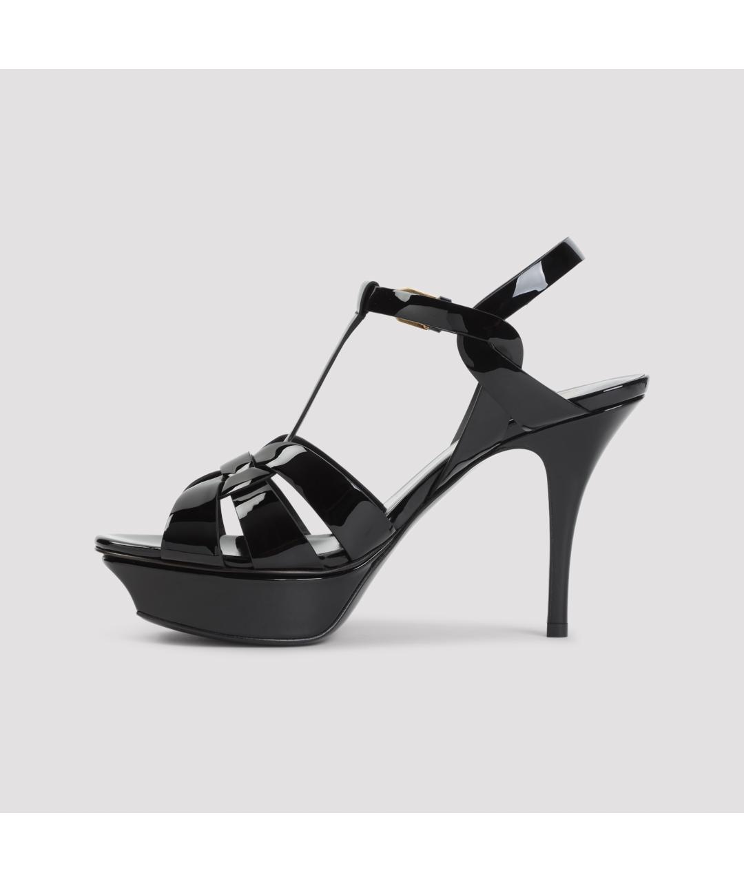SAINT LAURENT Черные босоножки из лакированной кожи, фото 4