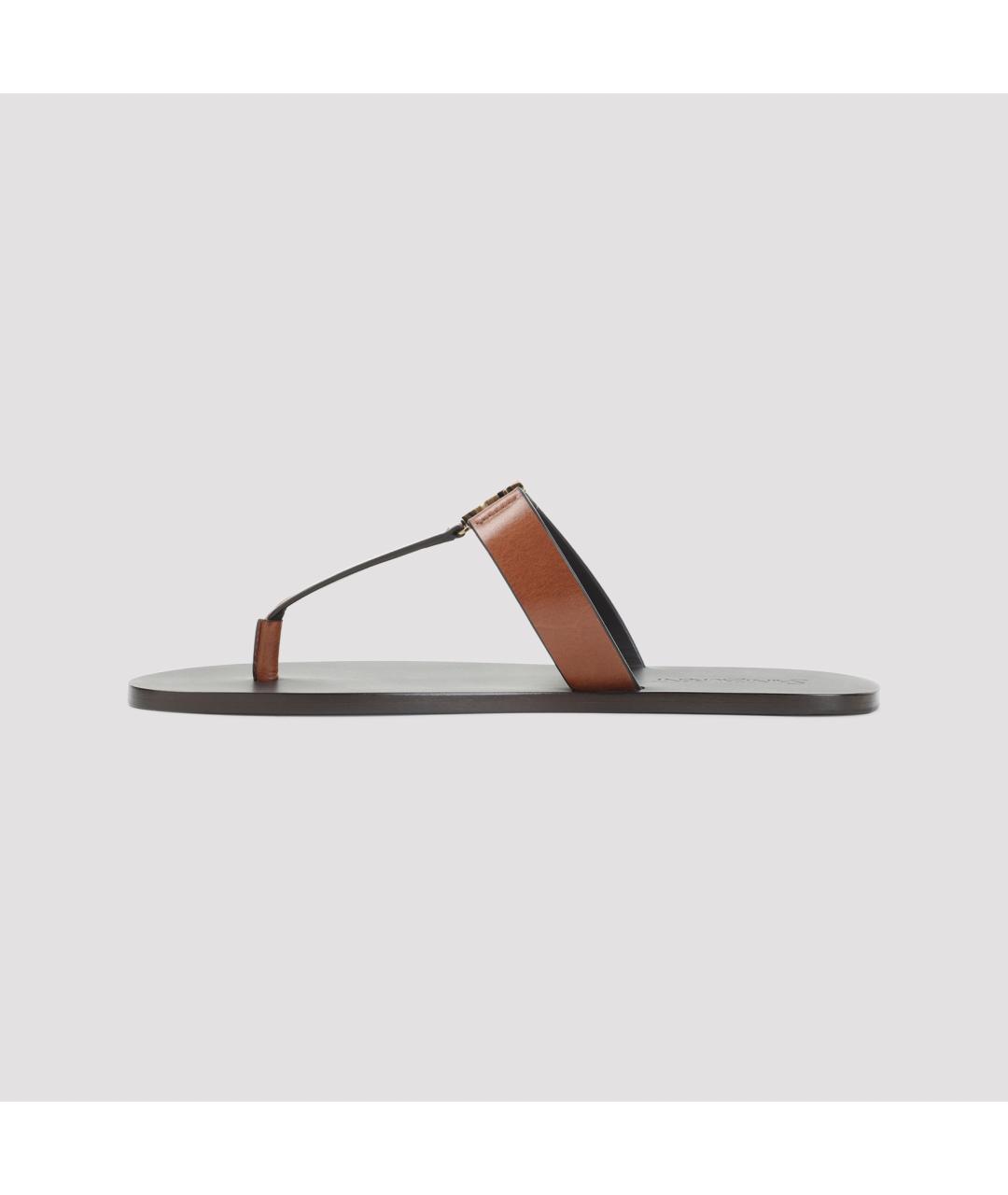 SAINT LAURENT Коричневые кожаные шлепанцы, фото 4