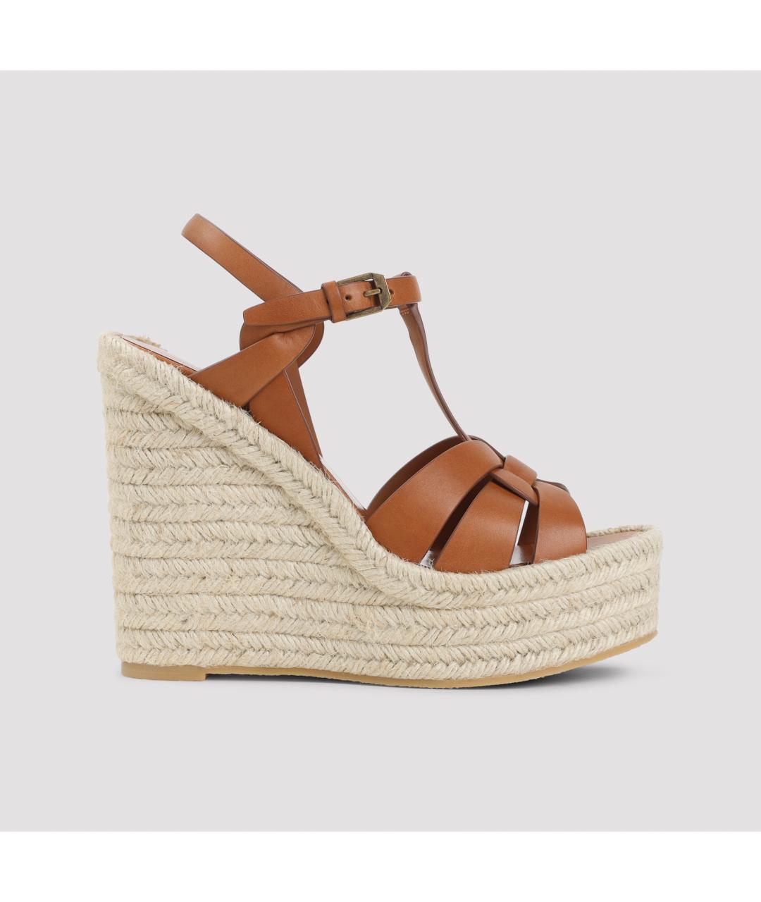 SAINT LAURENT Коричневые кожаные босоножки, фото 3