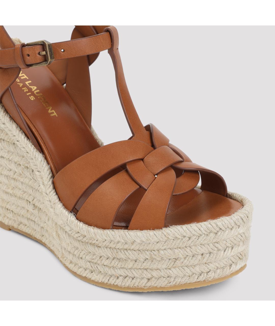 SAINT LAURENT Коричневые кожаные босоножки, фото 6