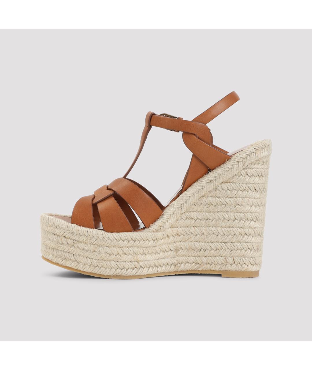 SAINT LAURENT Коричневые кожаные босоножки, фото 4