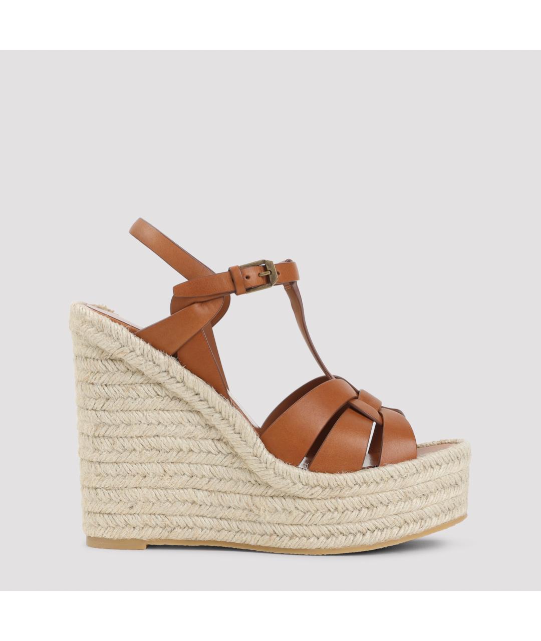 SAINT LAURENT Коричневые кожаные босоножки, фото 2