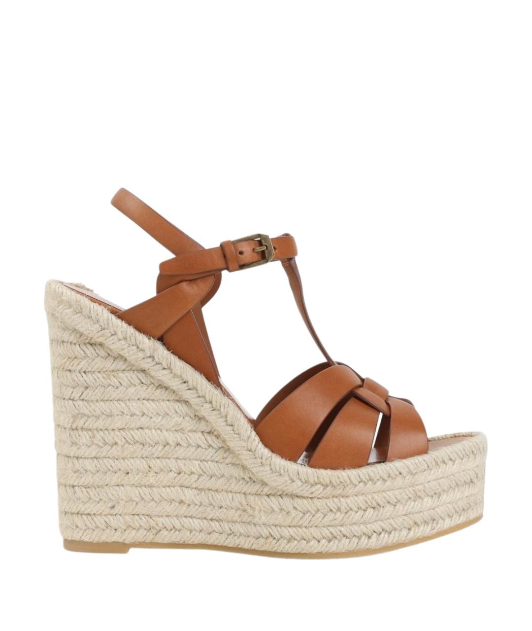 SAINT LAURENT Коричневые кожаные босоножки, фото 1