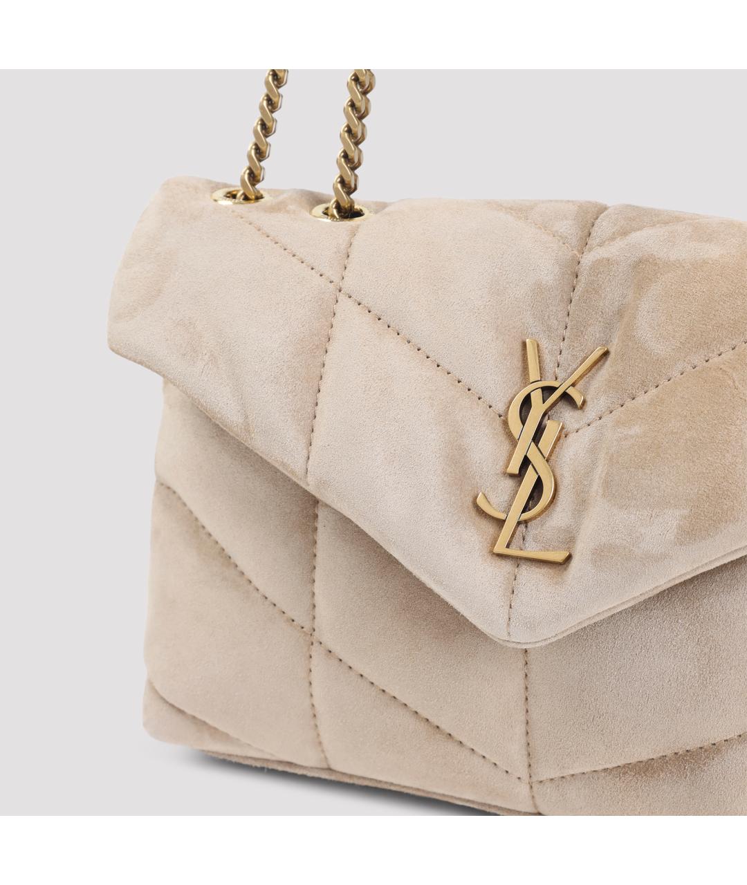 SAINT LAURENT Бежевая кожаная сумка через плечо, фото 4