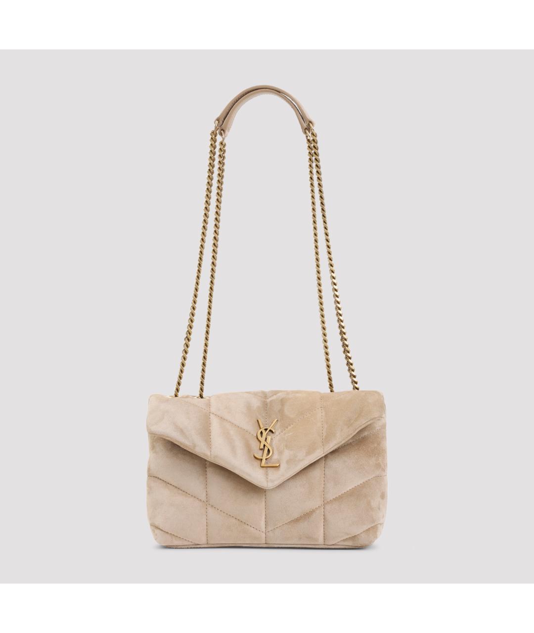 SAINT LAURENT Бежевая кожаная сумка через плечо, фото 2