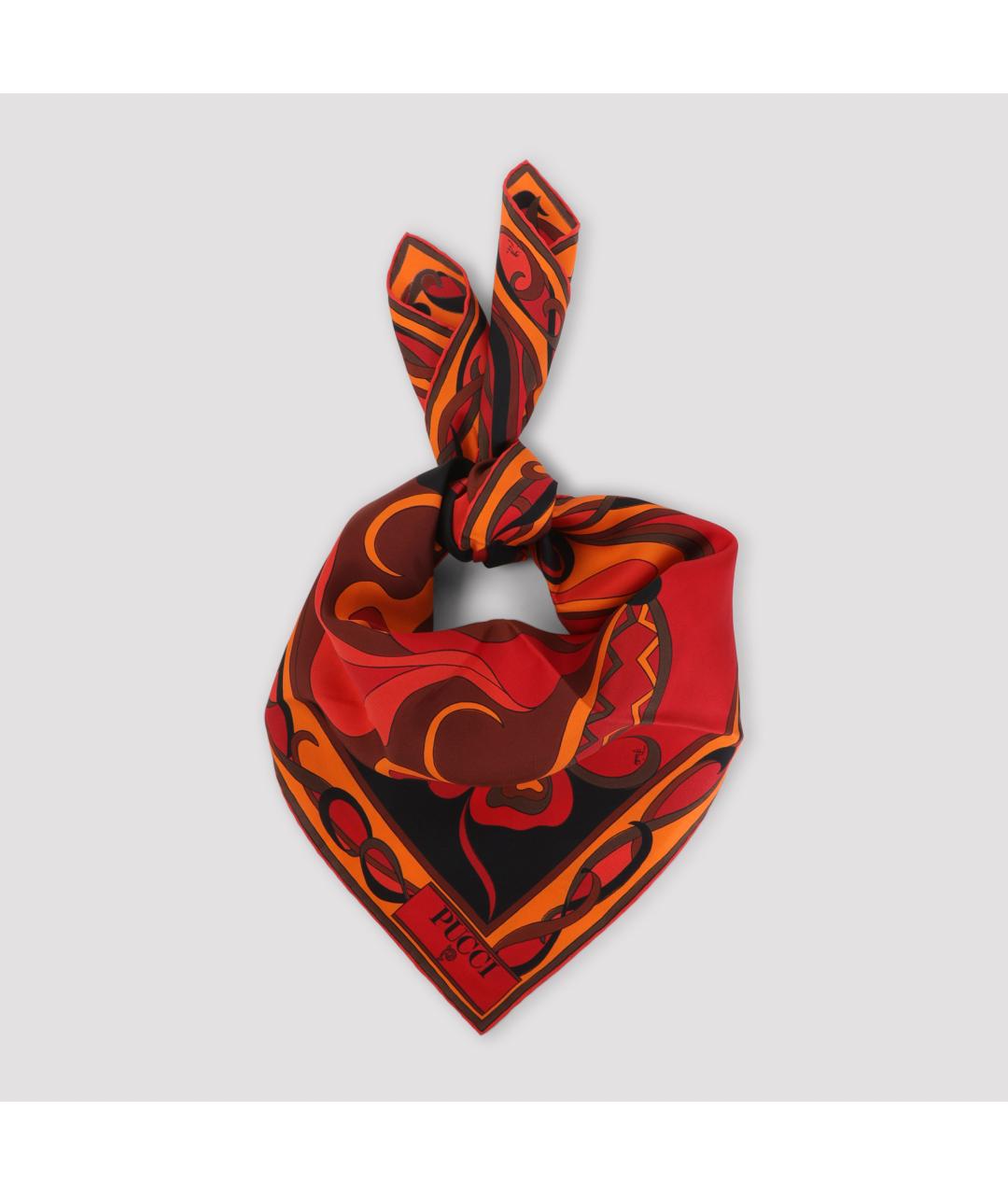 PUCCI Оранжевый шелковый шарф, фото 3