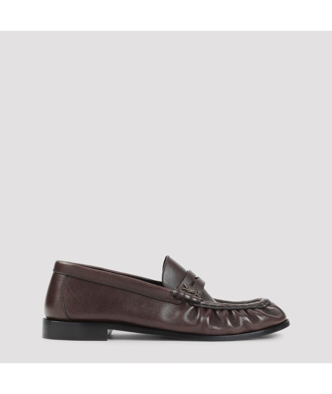 SAINT LAURENT Коричневые кожаные лоферы, фото 2
